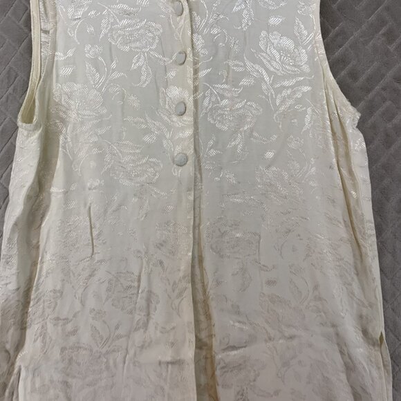 Judy Knapp Womens L Blouse Cream White Floral Metallic Button Up Sleeveless VNT - Picture 3 of 14